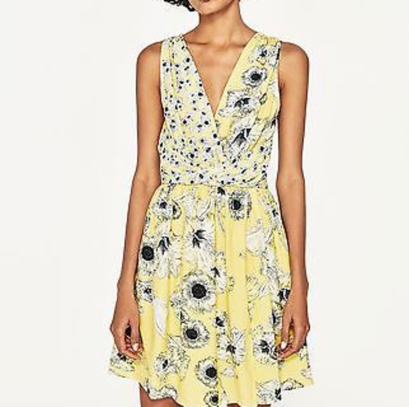 Zara Dresses Zara Vneck Dress In Yellow Flower Print Poshmark